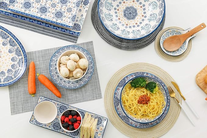 Bico Blue Talavera Salad Plates Set of 4, 8.75 Inch Ceramic Dessert Plates for Salad, Appetizer, Side Dishes, Microwave and Dishwasher Safe, Gift for Housewarming and Thanksgiving