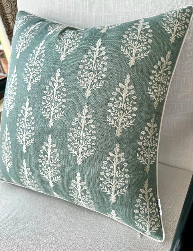 Chandni Paiseley Embroiderd Decorative Square Accent Throw Pillow Cover - Sofa, Chair, Couch, Bedroom, Living Room, Farmhouse Home Decor - 20x20 Inches-Light Teal