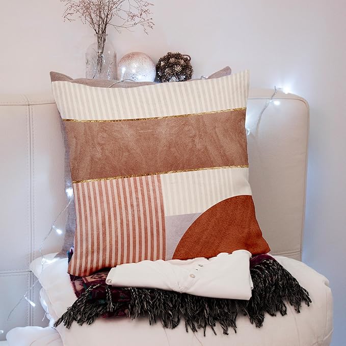 Nogrit Boho Pillow Covers 18x18, Abstract Neutral Beige and Rose, Mid Century Modern, Living Room Bedroom Decor