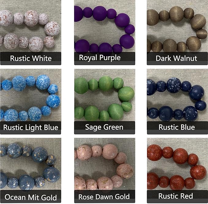 Handcrafted Farmhouse Wooden Decorative Beads Garland, Table Tray Boho Wood Beads with Tassel, Small Rustic Antique Decor for Home and Events (Rustic Red)