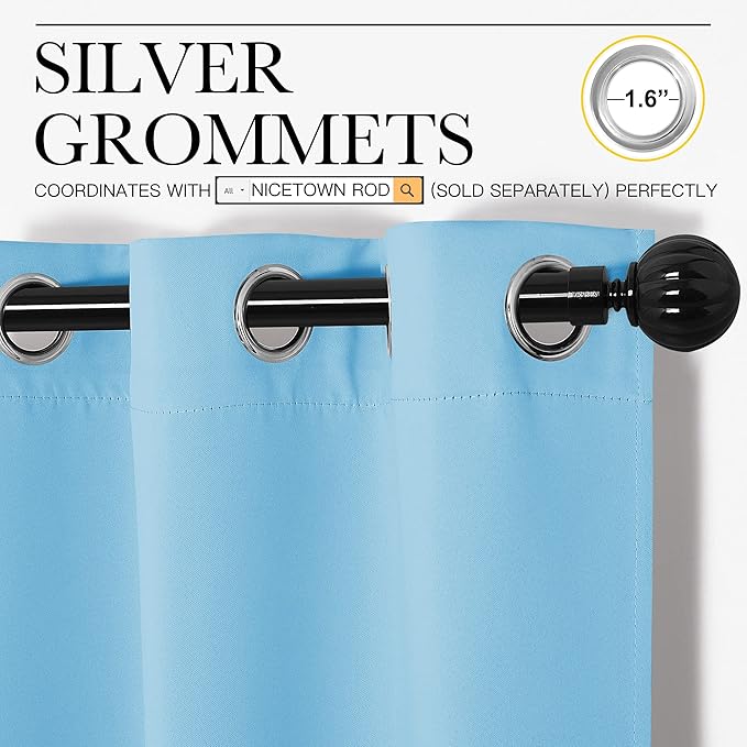 NICETOWN Triple Weave Thermal Insulated Ring Top Blackout Window Curtains for Bedroom (Double Panels, 42 inches x 84 inches, Blue)
