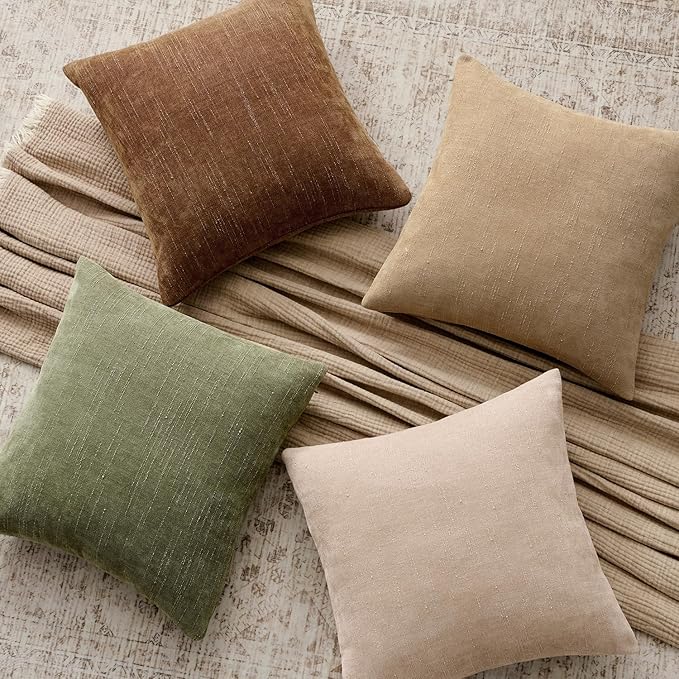 Woaboy Set of 2 Textured Throw Pillow Covers Decorative Soft Accent Square Chenille Pillowcases Neutral Farmhouse Cushions Modern Home Decor for Couch Sofa Bedroom Living Room 20x20 Inch, Beige