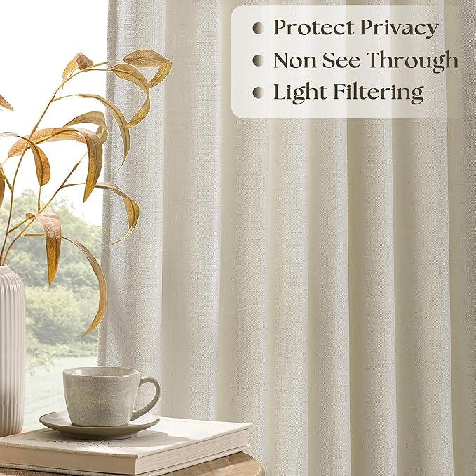 Extra Wide Pinch Pleat Curtains 120 Inches Long for Patio Sliding Glass Door Beige Linen 70 Inch Wide Curtain Memory Trained Pleated Drapes Hooks Rings 70x120 Curtain for Large Window 1 Panel