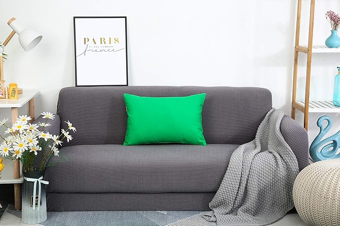 TangDepot Handmade Decorative Solid 100% Cotton Canvas Throw Pillow Covers/Pillow Shams, (12"x20", Bright Green)