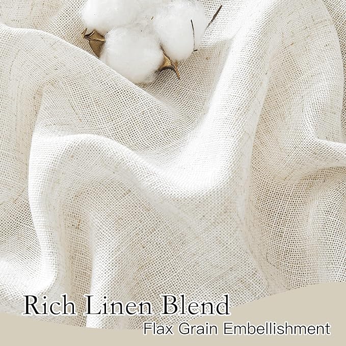 RYB HOME Linen Sheer Curtains 63 inch Length 2 Panels, Privacy Semi Sheer Curtains Light Glare Filtering Country Rustic Drapes for Farmhouse Bedroom, Living Room Decor, 52" W x 63" L, Linen