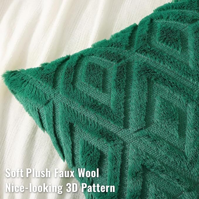decorUhome Christmas Couch Throw Pillow Covers 20x20 Set of 2, Decorative Soft Plush Faux Wool Neutral Accent Pillow Covers for Bed Sofa Living Room, Green