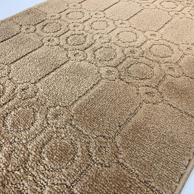 Custom Size Modern Abstract Floor Carpet Runner Rug for Hallways, Slip Resistant Latex Rubber Backed, 31 inch Wide X Customized Length, Art Gold Tan, 31 inch X 7 feet