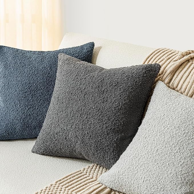 Foindtower Decorative Textured Boucle Throw Pillow Covers Accent Solid Pillow Cases Neutral Soft Cozy Couch Cushion Case for Chair Sofa Bedroom Living Room Home Decor 16x16 Inch,1PC,Dark Grey