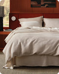 Bedsure Cotton Duvet Cover Queen - 100% Cotton Waffle Weave Linen Color Duvet Cover Queen Size, GentleSoft™ and Breathable Bedding Set for All Season, 3 Pieces, 90"x90"