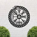 TOLARY Ouroboros Snake Vegvisir Metal Wall Art, Viking Compass Metal Wall Decor, Extra Large Outdoor Wall Decor, Scandinavian Design Wall Hanging, Modern Scandinavian Home Decor