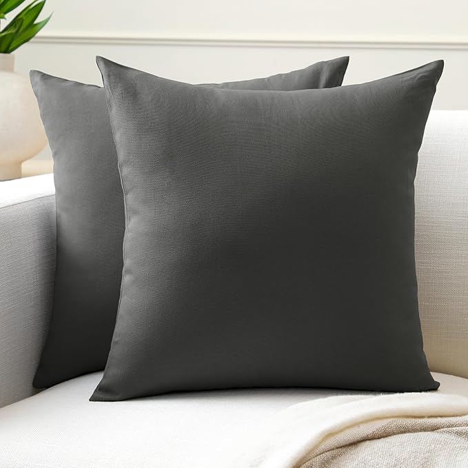 Encasa XO Throw Pillow Covers 18x18 in Set of 2 Charcoal Grey | No Inserts | Cotton Pillow Covers for Living Room, Bed, Sofa, Couch | Decorative Cushion Covers with Improved Zippers