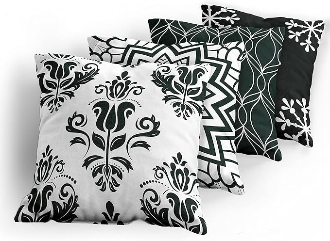 Ambesonne Retro Throw Pillow Cushion Case Pack of 4, Trellis Grid Medieval Floral Damask Mandala Flower Ornament Modern Monochrome, Modern Accent Double-Sided Digital Printing, 18", Dark Reseda Green
