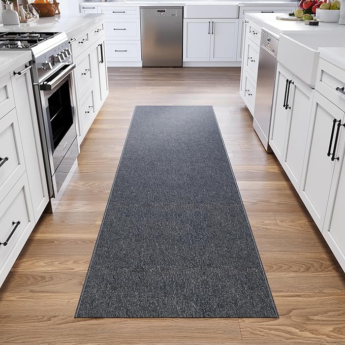 Ottomanson 2' x 14' Ultra-Thin Hallway Runner Rug - Durable Non-Slip Carpet for High-Traffic Areas - Fits Under Doors for Seamless Entry - Ideal for Kitchen, Entryway, Bedroom & Living Room, Black