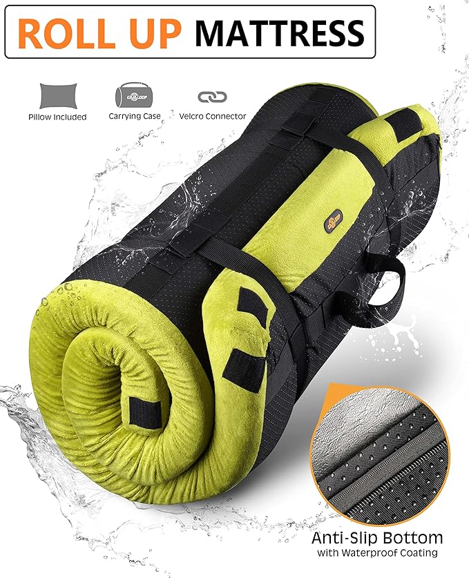 3 Inch GAIALOOP Thick Memory Foam Camping Mattress Sleeping Pad [Car/Tent/Cot] Glamping Portable Floor Mat Roll Up Futon Mattress for Guests Sleepover