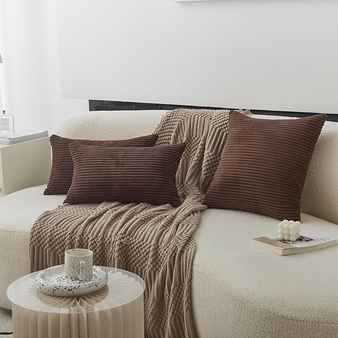 Home Brilliant Large Throw Pillow Striped Plush Velvet Euro Sham Decorative Pillowcase for Chair Large Pillow Cover for Couch Patio Furniture Floor Decor, 24 x 24 inch (60cm), Brown