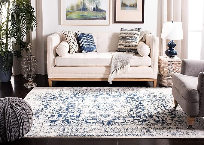 SAFAVIEH Madison Collection Accent Rug - 2'3" x 4', Cream & Navy, Snowflake Medallion Distressed Design, Non-Shedding & Easy Care, Ideal for High Traffic Areas in Foyer, Living Room, Bedroom (MAD603D)