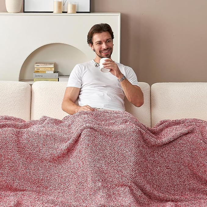 Snuggle Sac Christmas Red Blanket Twin Size, Ultra Soft Warm Fuzzy Knit Blanket Throws Dupes for Couch,Sofa, Bed, Heather Red, 60x80 inches