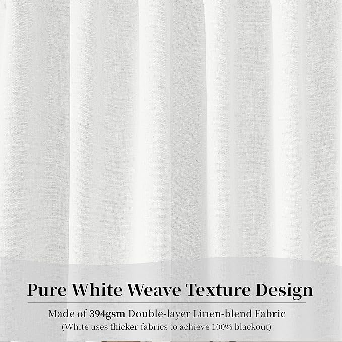 KangBang 2Pcs Blackout Curtains 96 Inches Long, Light Blocking Thermal Insulated Soft Thick Drapes Linen Panels Pleated Curtains for Sliding Patio Door Back Tab Rod Pocket(Pure White, 72Wx96L)