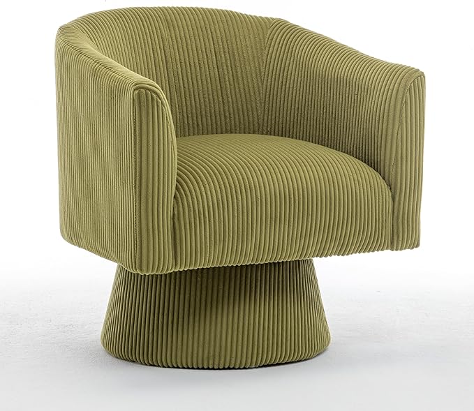 Swivel Accent Chair, Modern 360° Barrel Chair, Corduroy Upholstered Single Sofa for Living Room, Bedroom(Green)