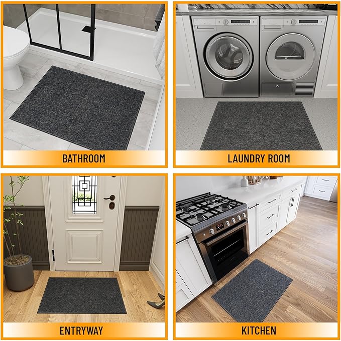 Ottomanson 2' x 3' Ultra-Thin Entryway Rug - Durable Non-Slip Mat for High-Traffic Areas - Fits Under Doors for Easy Entry - Ideal for Front Door, Hallway, Kitchen, Bathroom & Mudroom, Black
