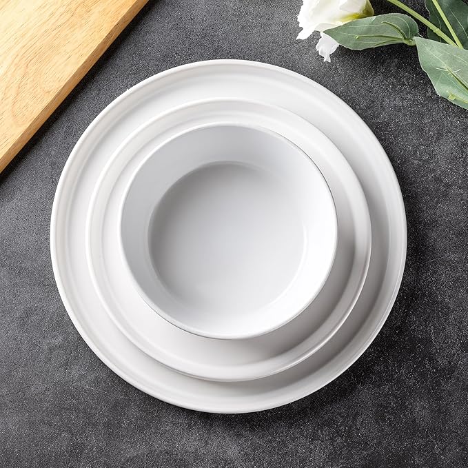 AmorArc Ceramic Dinner Plates Set of 6, 10.0 Inch Matte Stoneware Plates for Kitchen,Modern Flat Dinnerware Dishes Set,Microwave& Dishwasher Safe, Scratch Resistant, Matte white