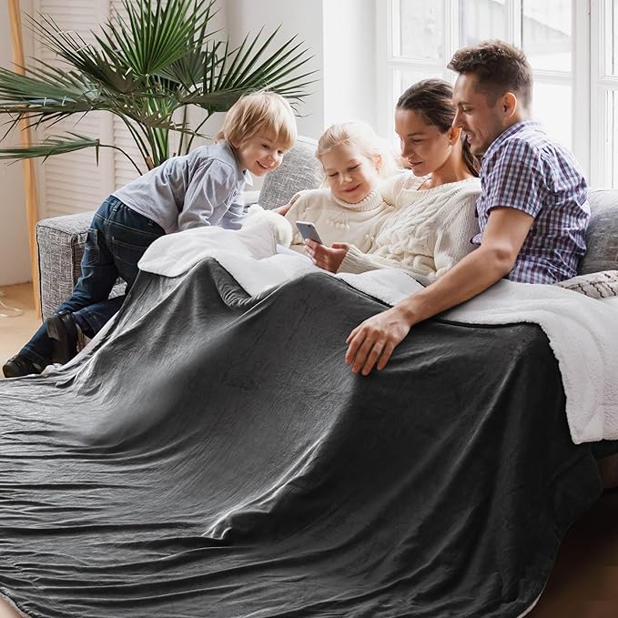 Bedsure GentleSoft Sherpa Fleece Oversized Cal King Blankets for Bed - Thick and Warm Throw for Women and Men, Soft Fuzzy Plush Large Blanket for Winter, Charcoal, 112x98 Inches