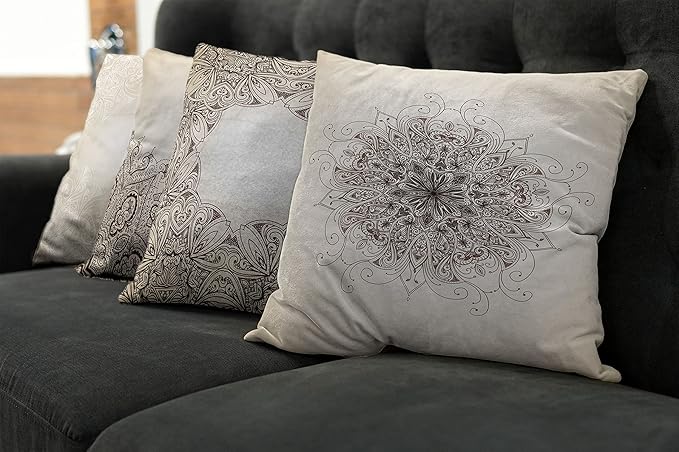 Ambesonne Ethnic Throw Pillow Cushion Case Pack of 4, Mandala Design Cultural Folkloric Motifs Swirling Floral Style Art Illustration, Modern Accent Double-Sided Digital Printing, 24", Eggshell Brown