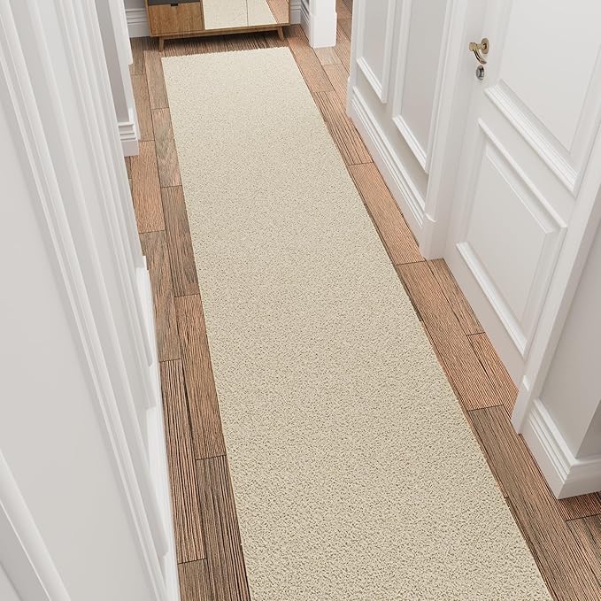 Ottomanson 3' x 16' Shaggy Runner Rug - Plush & Cozy Non-Slip Carpet for Bedroom, Living Room, Bathroom & Entryway - Durable & High-Traffic Friendly for Hallways & Dorms, Cream