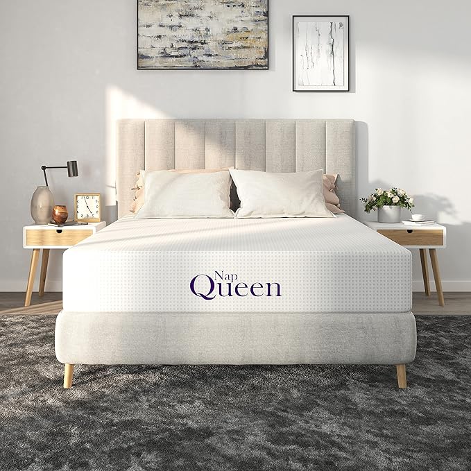 NapQueen 10 Inch Bamboo Charcoal King Size Medium Firm Memory Foam Mattress, Bed in a Box (White)