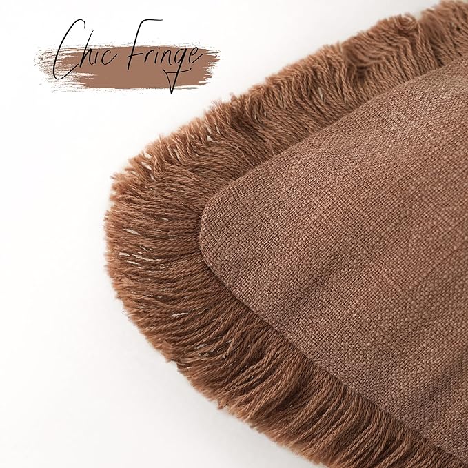 Foindtower Decorative Linen Fringe Throw Pillow Covers Cozy Boho Farmhouse Cushion Cover with Tassels Soft Accent Pillowcase for Chair Sofa Bed Living Room Home Decor, 12×24 Inch, 1PC, Rust