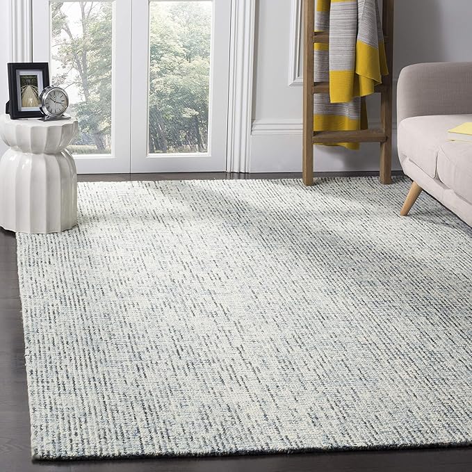SAFAVIEH Abstract Collection Area Rug - 8' x 10', Blue & Charcoal, Handmade Wool, Ideal for High Traffic Areas in Living Room, Bedroom (ABT468B)