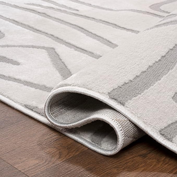 JONATHAN Y Graphic Lines High-Low Indoor Area Rug 5X8 White/Light Gray, Alcina Modern Scandinavian for Living Room, Bedroom, Kitchen, Easy-Cleaning, High Traffic, Pet-Friendly, Non-Shedding SND102C-5