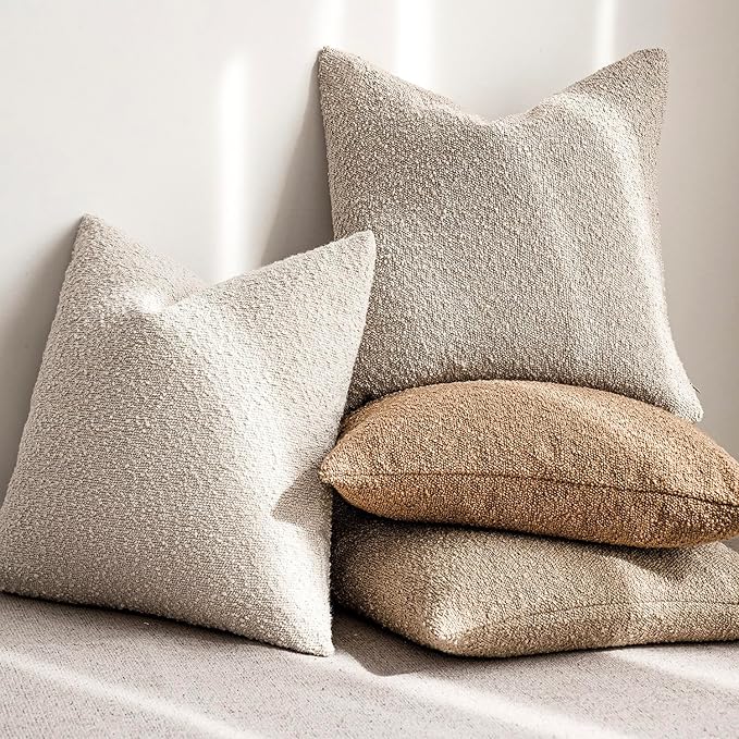 Foindtower Decorative Textured Boucle Throw Pillow Covers Accent Solid Pillow Cases Neutral Long Body Lumbar Couch Cushion Case for Chair Sofa Bedroom Living Room Home Decor 14x36 Inch,1PC,Light Beige