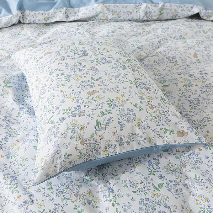 HoneiLife Cotton Duvet Cover Queen - Floral Comforter Cover 3-PC, Soft Flower Bedding Duvet Cover Sets with Zipper Closure & Corner Ties, Wildflower Bedlinen Sets for All Season Use