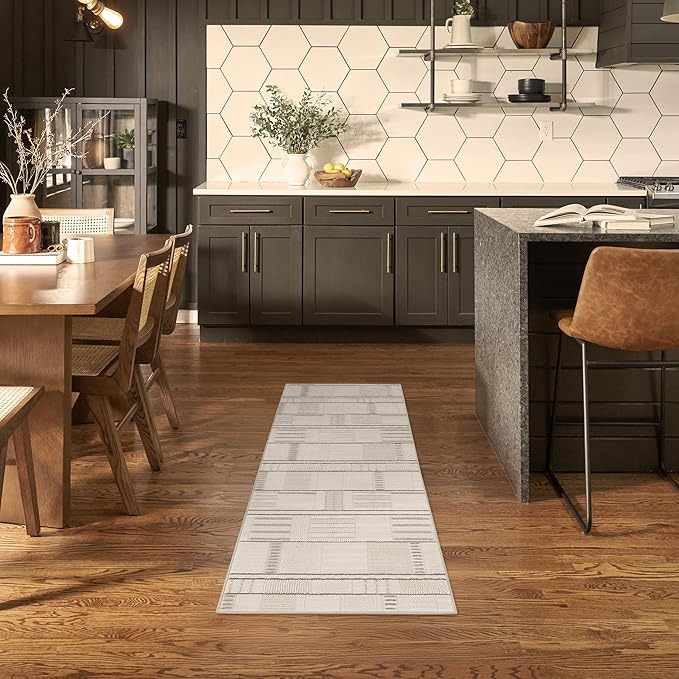 Nourison Home Nordic Ivory Grey 2' x 6' Scandinavian Area Rug - Easy Clean, Non Shedding, Bed Room, Living Room, Dining Room, Kitchen (6' Runner)