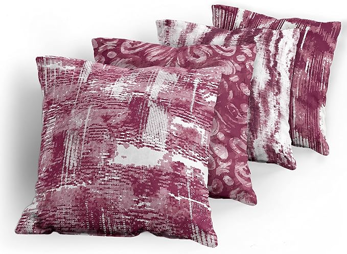 Ambesonne Vintage Throw Pillow Cushion Case Pack of 4, Abstract Grunge Effect Brushstrokes and Waving Striping Stains Paisley Drops, Modern Accent Double-Sided Digital Printing, 24", Raspberry Rose