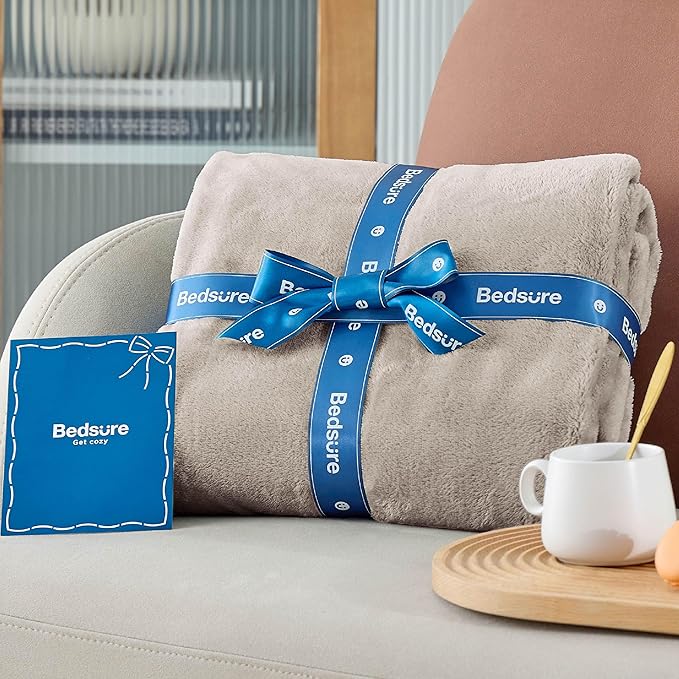 Bedsure GentleSoft Fleece Bed Blankets Queen Size Oxford Tan - Soft Lightweight Plush Fuzzy Cozy Luxury Blanket Microfiber, 90x90 inches