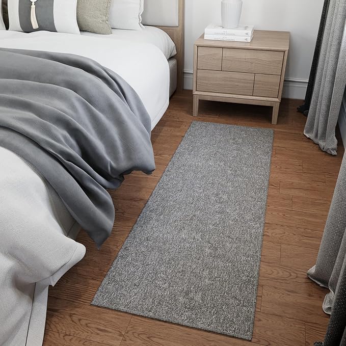 Ottomanson 2'7" x 10' Ultra-Thin Hallway Runner Rug - Durable Non-Slip Carpet for High-Traffic Areas - Fits Under Doors for Seamless Entry - Ideal for Kitchen, Entryway, Bedroom & Living Room, Gray