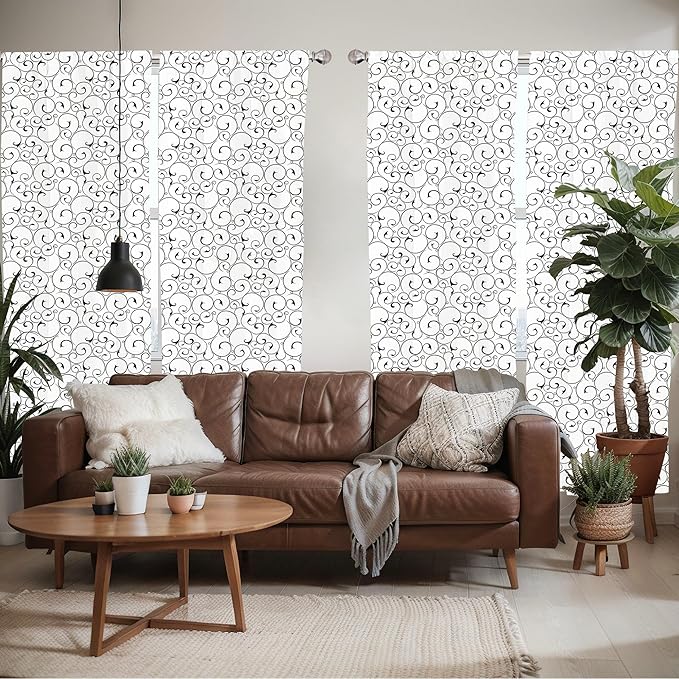 Ambesonne Black and White Window Curtains Pack of 2, Vintage Swirls Pattern with Monochrome Ornamental Old-Fashioned Design, Lightweight Set with Rod Pocket, 4 Panels of - 28" x 95", Black White