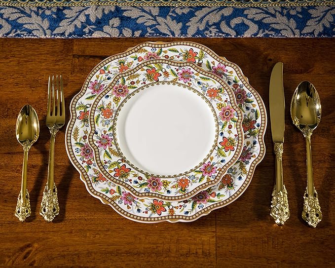 ACMLIFE Bone China Dinnerware Set for 4, 12-Piece Vintage Floral Dinnerware Set, Kitchen Plates and Bowls Set, Christmas Gifts for Women (Pink)
