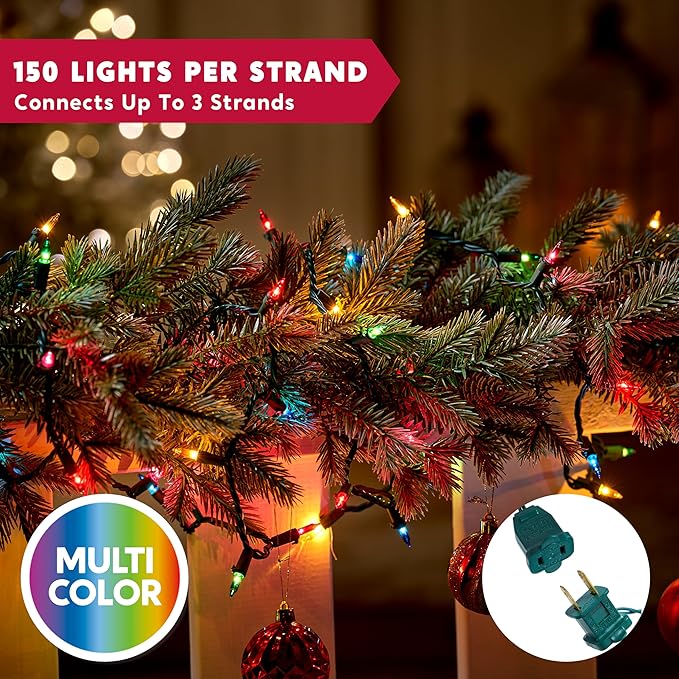 Joiedomi Multicolor Christmas String Lights,450(3x150) 93.6FT Christmas Fairy Tree Lights Plug in for Indoor Outdoor Xmas Decorations Patio Holiday Theme Party Yard House,Green Wire
