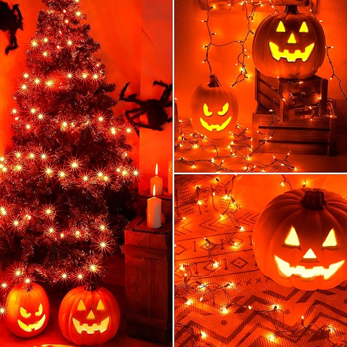 woohaha Outdoor Halloween Lights, 2PACK 13ft 50 Count Incandescent Blubs & Green Wire Mini Lights, 120 V High-Voltage Connectable Light String, for Indoor Patio Garden Tree Party Decoration, Orange