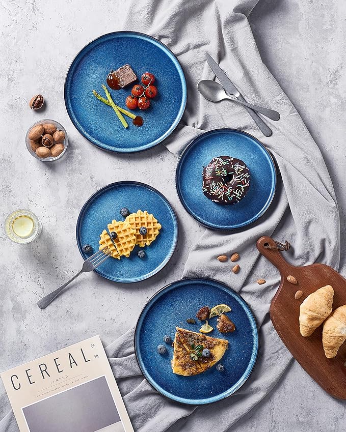 famiware Star Dinner Plates for 6, 10 inches Plate Set, Scratch Resistant, Stoneware Dinnerware, Kitchen Modern Rustic Serving Dishes, Nebulas Blue