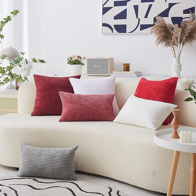 Home Brilliant 26x26 Pillow Cover Decorative Throw Pillows for Couch Bed Super Soft Striped Corduroy Large Pillow Sham for Party, 26 x 26 Inches (66cm), Burgundy