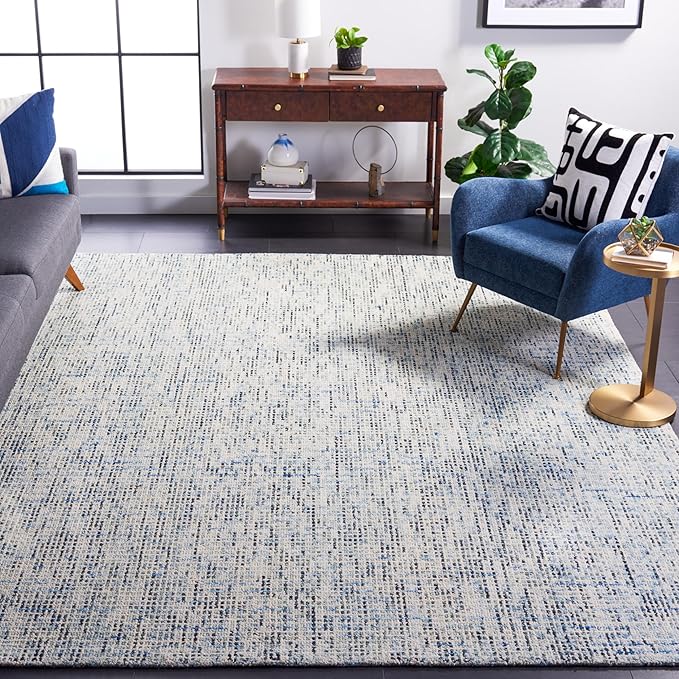 SAFAVIEH Abstract Collection Area Rug - 8' x 10', Blue & Charcoal, Handmade Wool, Ideal for High Traffic Areas in Living Room, Bedroom (ABT468B)