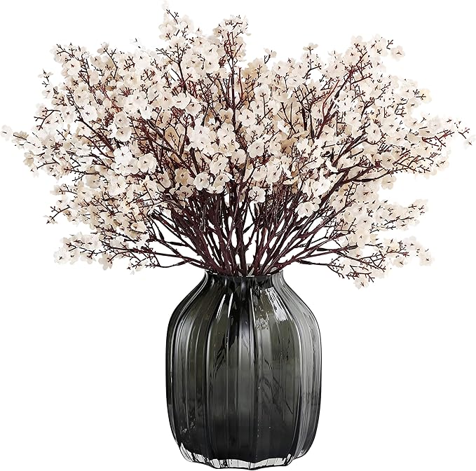 JAKY-Global Fake Fall Flowers Artificial for Decoration Faux Silk Babys Breath Floral Stems Home Indoor Halloween Decor Centerpieces Tables Vase Beige 12pcs