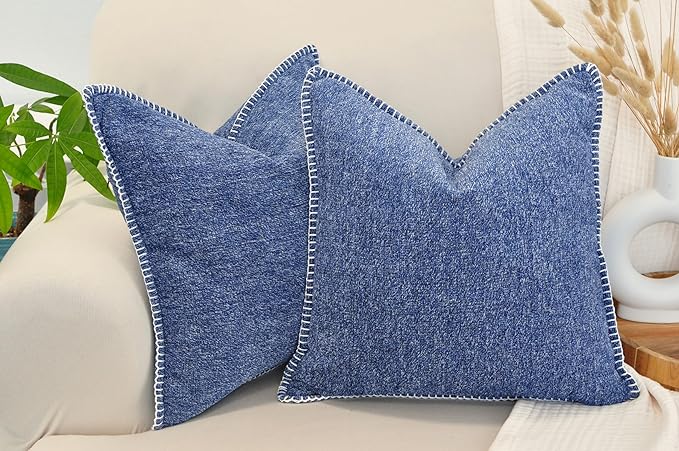 22x22 Pillow Cover Pack of of 2 Navy Blue Soft Textured Chenille Comfy Cozy Large Cushion Covers for Couch Pillows Modern Decor Square Big Pillows Cases Sofa Pillows Farmhouse Decor