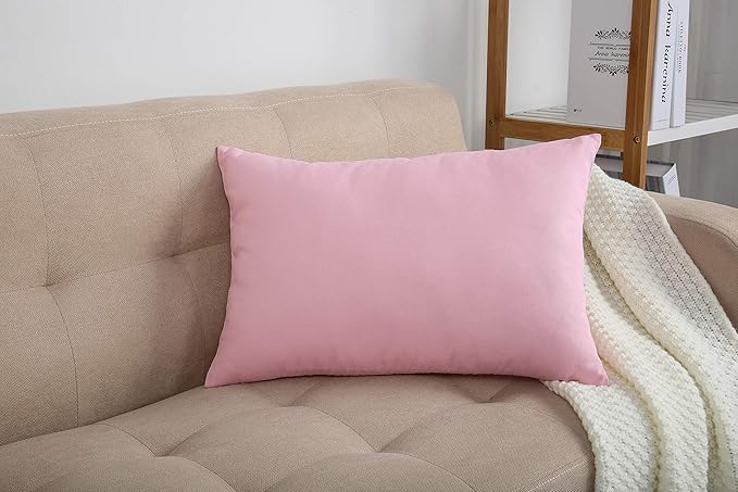 TangDepot Handmade Decorative Solid 100% Cotton Canvas Throw Pillow Covers/Pillow Shams, (12"x20", Salmon Pink)