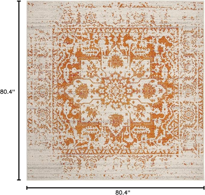 SAFAVIEH Madison Collection Area Rug - 6'7" Square, Orange & Ivory, Snowflake Medallion Distressed Design, Non-Shedding & Easy Care, Ideal for High Traffic Areas in Living Room, Bedroom (MAD603P)