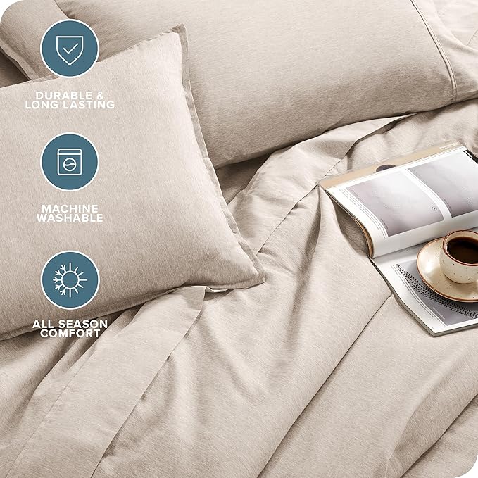 Bare Home Bed-in-A-Bag 7 Piece Comforter & Sheet Set - King - Goose Down Alternative - Ultra-Soft 1800 Premium Bedding Set - Cationic (King, Heathered Pebble)
